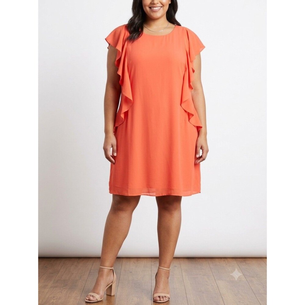 Jessica Howard 24W Coral Ruffle Shift Dress Plus Size Short Sleeve Party New